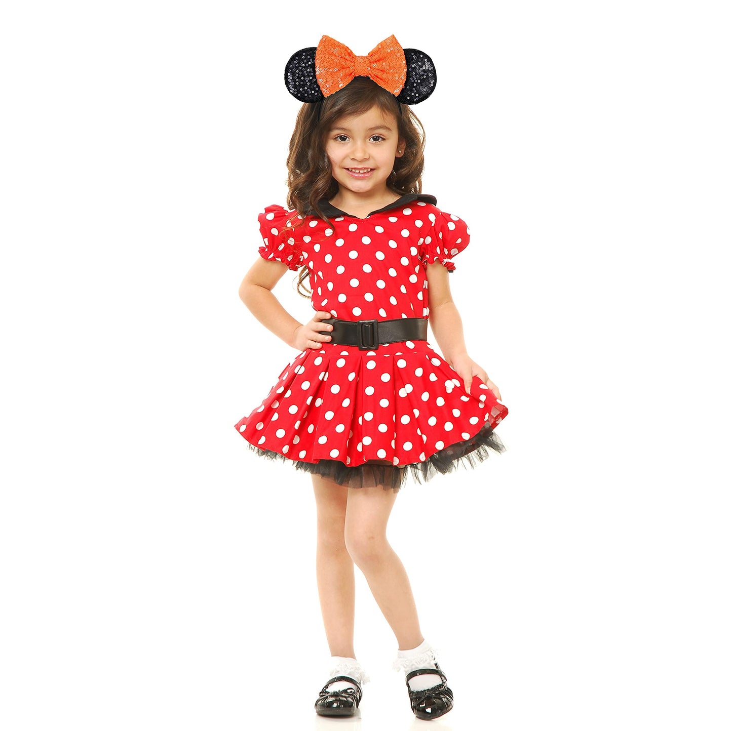 FANYITY Mouse Ears, Sequin Mouse Ears Headband for Girls Women Halloween Birthday Party (Orange Bow)