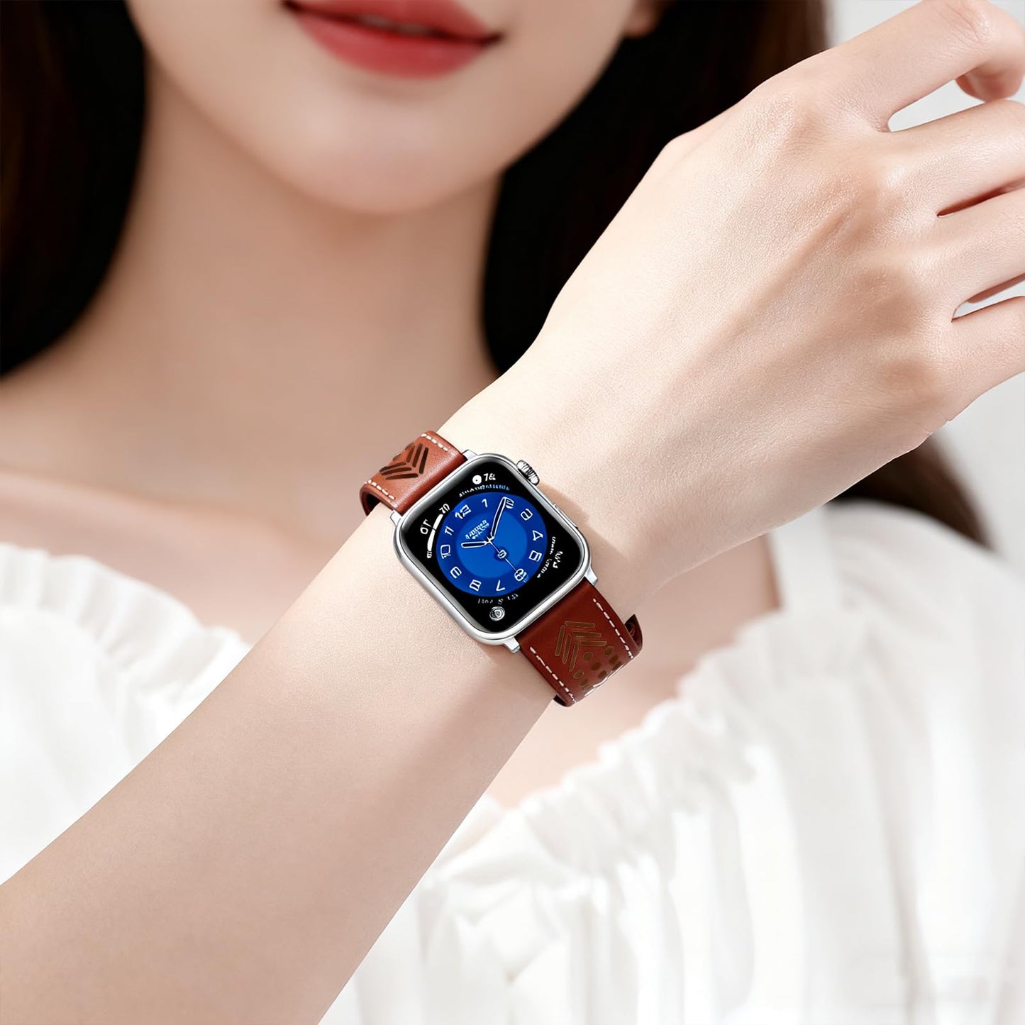 Hollow-out Genuine Leather Watch Band for Apple Watch, Dressy Strap for Women Lady Small Wrist, Compatible with Apple Watch Series 11 10 9 8 7 6 SE 3 2 1 Ultra 38mm 40mm 41mm 42mm 44mm 45mm 46mm 49mm