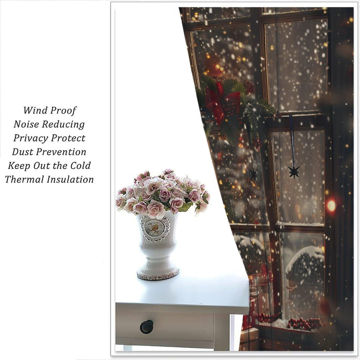 Merry Christmas Curtains Happy New Year Christmas Tree Snowflake for Living Room Bedroom Decor Window Drapes 42" W X 45" L