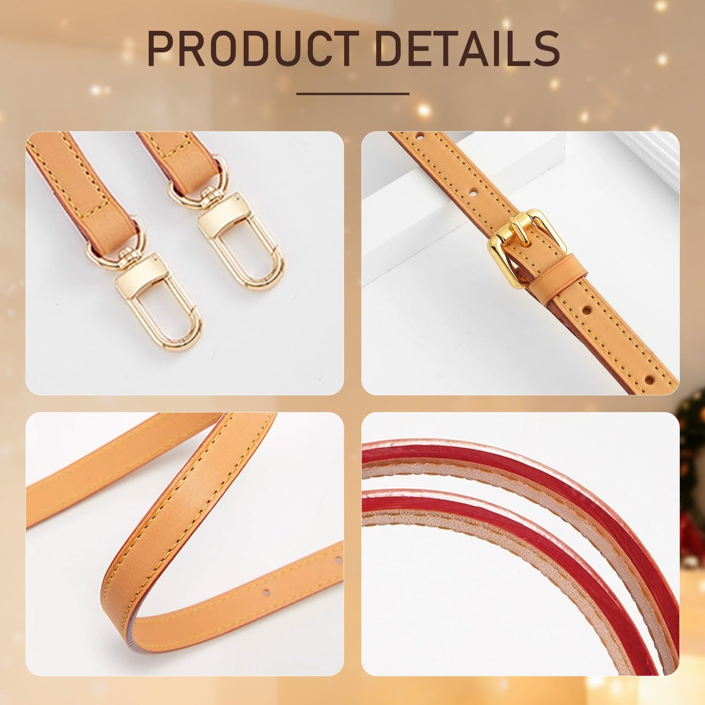 OAikor Genuine Vachetta Leather Thin Purse Straps Replacement Crossbody, Adjustable Bag Strap Shoulder Strap for Lv Speedy,Pochette,Alma,Noe,Boulogne Small Handbag,Width:0.43in/Length:47.2in,Beeswax