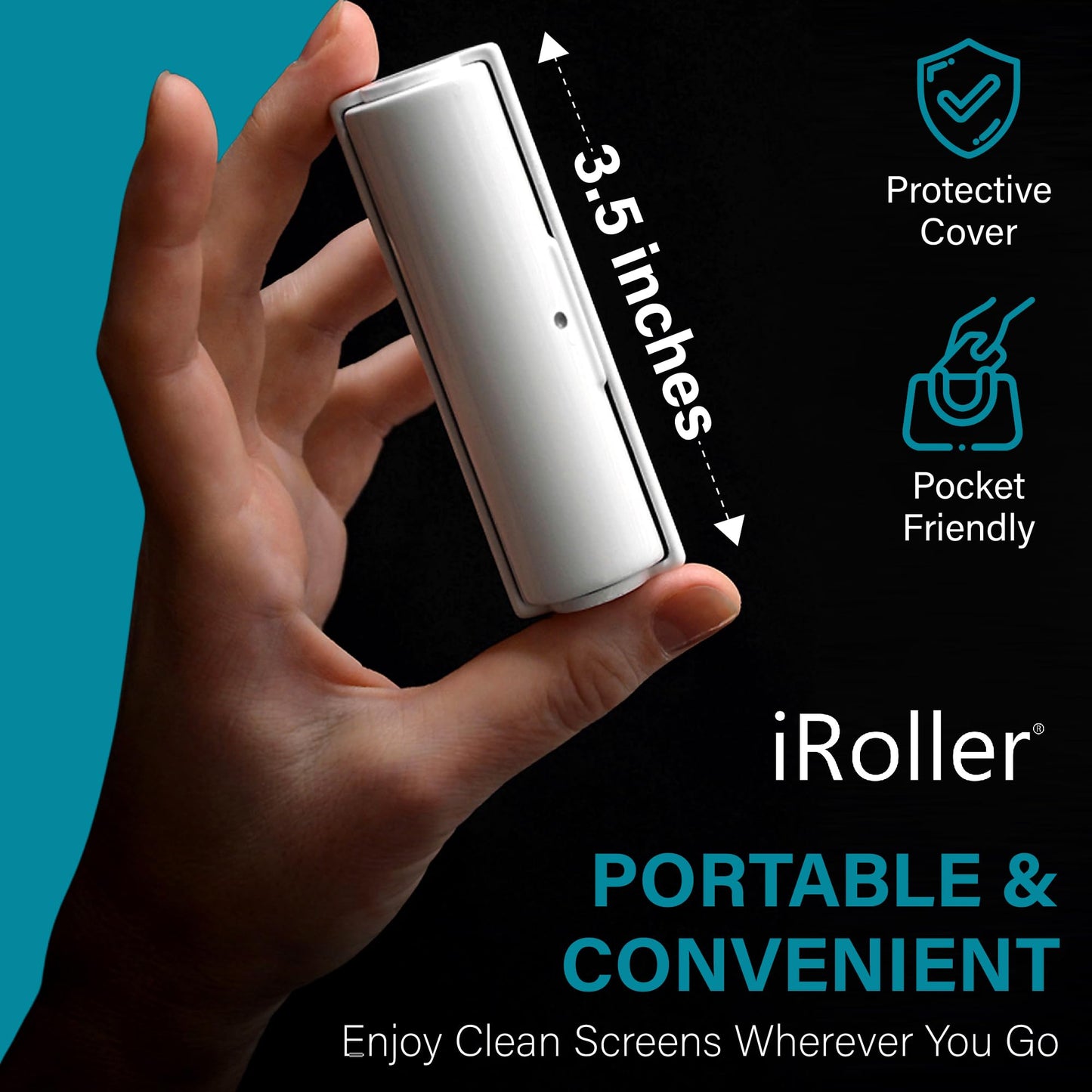 Screen Cleaner by iRoller - No Need for Spray or Wipes - Liquid Free iPad Screen Cleaner Roller Tool - Washable & Reusable - Phone Screen Cleaner Ideal for iPhone, Laptop, Computer Touchscreen - 3.5"