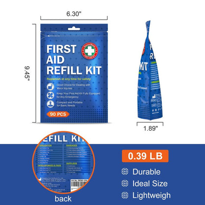 SuccorWare 90 Pieces First Aid Refill Kit - Wound Care Kit Includes Bandages for Home, Travel, Hiking - Portable Replacement Kit for First Aid Medical Supplies（1 Set）