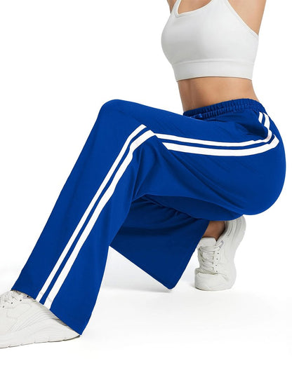 Tapata Petite Women's 28" Inseam Active Track Pants Striped Loose Fit Running Sporty Bottoms Travel Athletic Jogging, Blue, XL