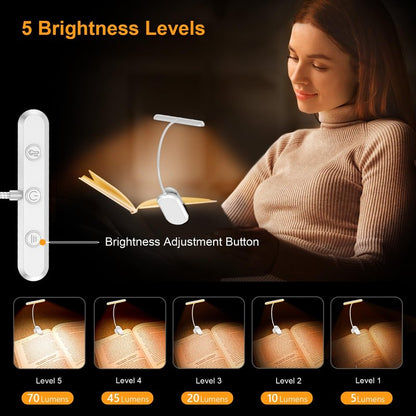 Gritin Rechargeable Book Light for Reading in Bed with 19 LED &Memory Function-Eye Caring 3 Color Temperatures,5 Brightness Levels,90 Hrs Runtime Flexible Goose Neck Clip on Light-White