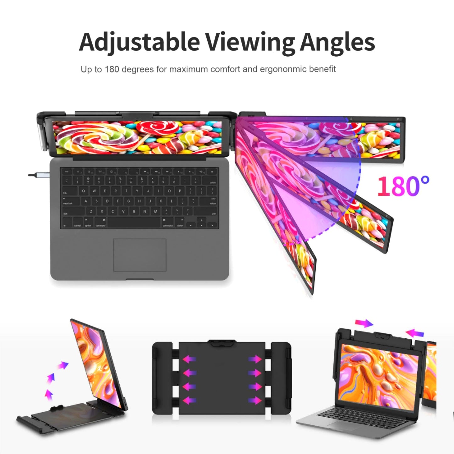 Laptop Screen Extender, 14'' FHD 1080P IPS Ultra-Thin Dual/Triple Monitor Display, HDMI/USB-C Plug-Play Portable Monitor for Laptop, Built-in Speakers(Mac, Win, Android)