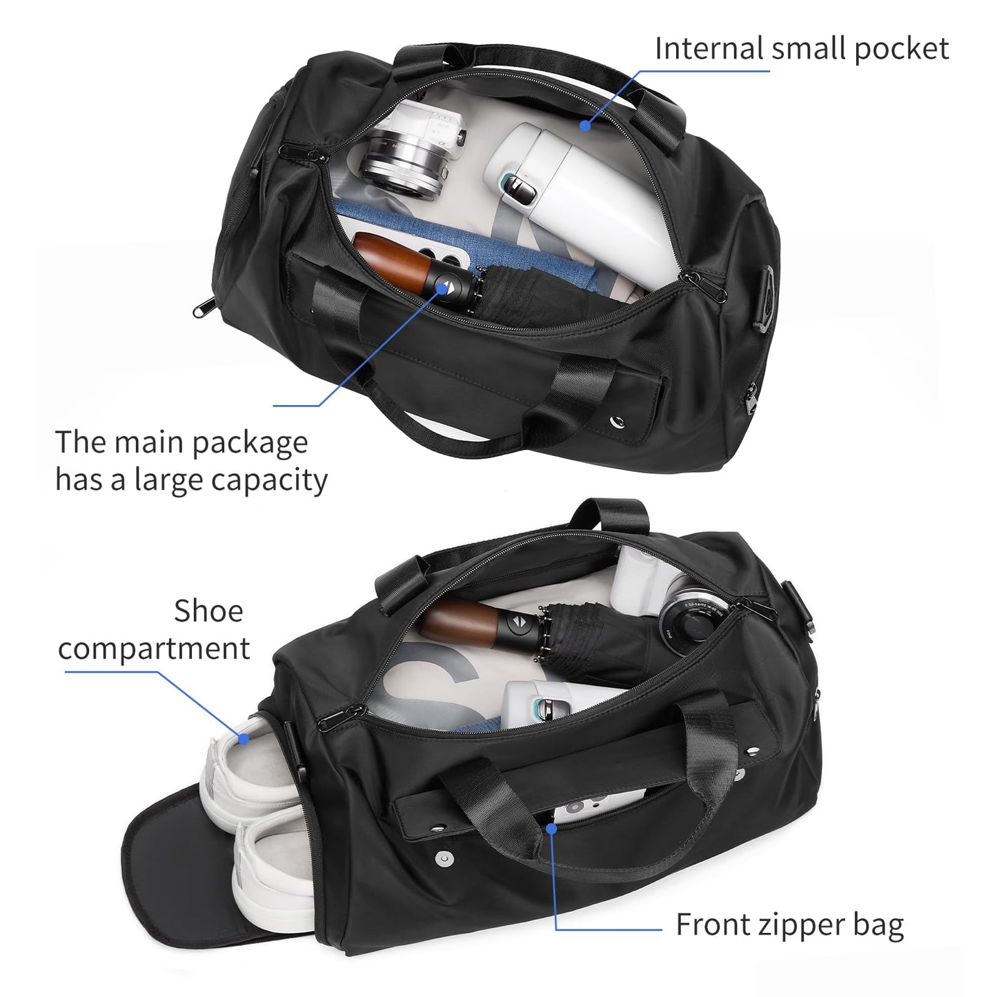 reeyee 13L Small Gym Bag for Men，personal item Travel Mini Duffel Bags with Shoe Compartment, carryon satchel plane bags，840D Cordura Water-Resistant