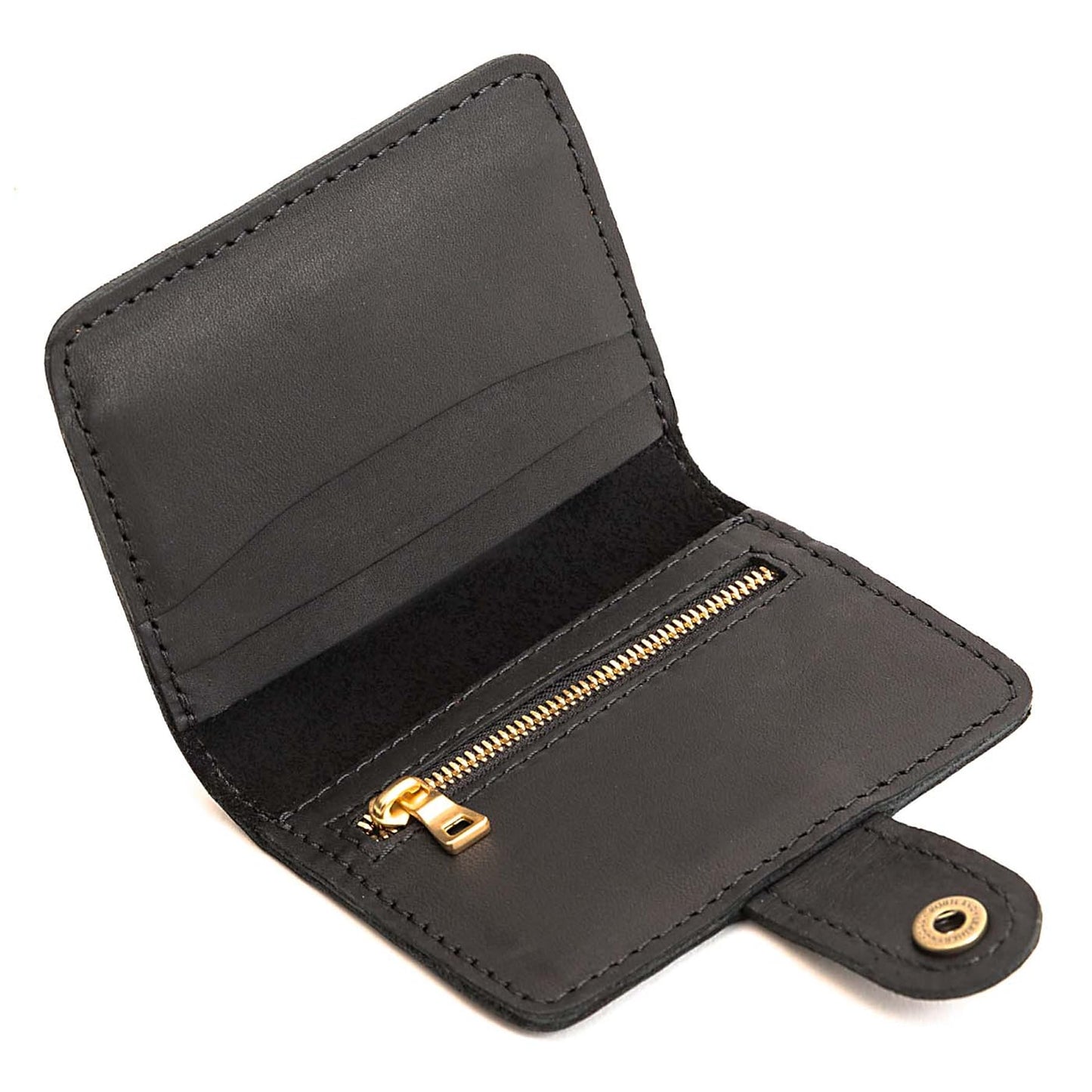 Portland Leather Goods Women's Mini Bifold Wallet – Slim, Palm-Sized Design with Secure Snap Closure, 2 Card Slots, 2 Cash Slots & Zippered Coin Pocket – Black