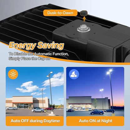 150W Led Parking Lot Light with Dusk to Dawn Photocell 110V/120V Slip Fitter Pole Mount Lights 5000K Outdoor IP65 Waterproof Commercial Street Area Lighting for Parking Lot, Barn, Church