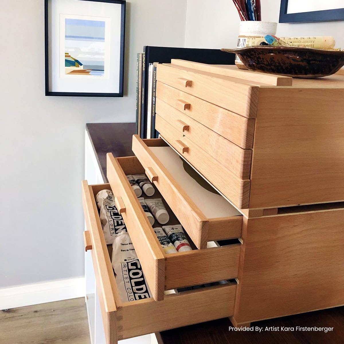 HG Art Concepts Artists Storage Chests - Deluxe 3 Drawer - 2 Pack - Premium Aesthetic Studio Organizer for Paint Tubes, Brushes, Pencils, Markers & More