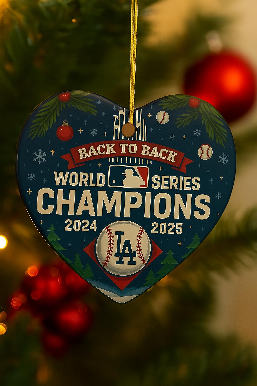 Back to Back Baseball Champions Ornament 2024 2025 – Ceramic, Heart, Circle, Snowflake Shapes – Funny Gift for Baseball Fans – Christmas Tree Decoration, Cheap Shipping (1, Snowflake)