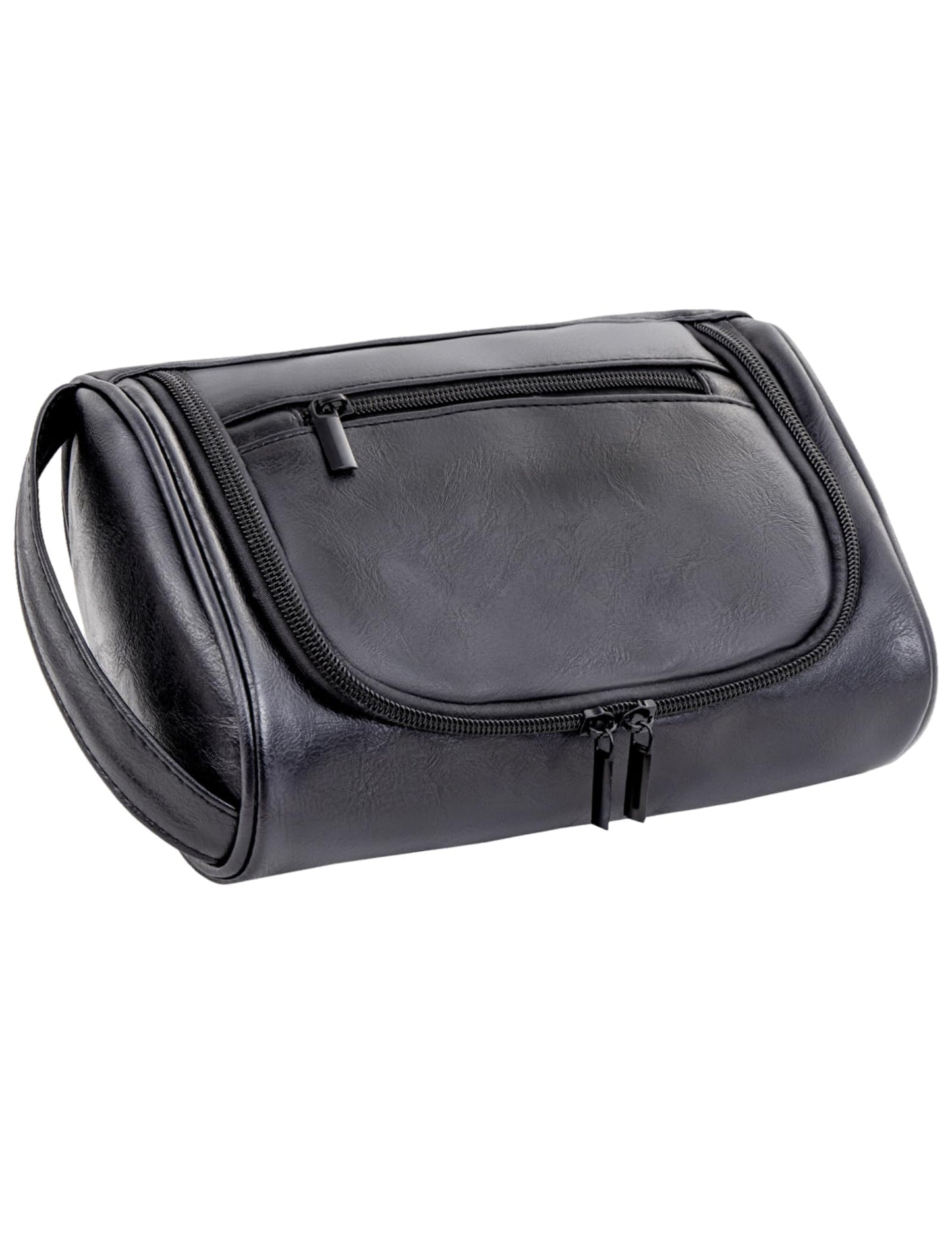 Cumbanho Mens Toiletry Bag, Compact Dopp Kit for Men Travel, PU Leather Shaving Kit, Water-Resistant Minimalist Organizer with Wrist Strap, Travel Toiletry Bag, Gift for Men,Small 9X5.9X3 Inch Black