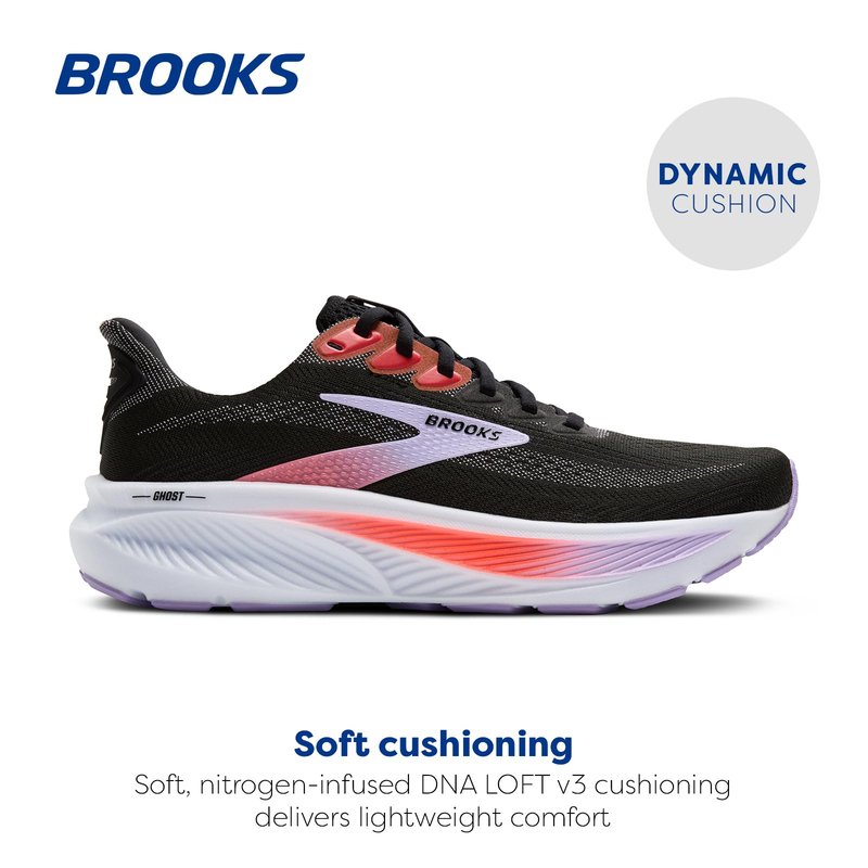 Brooks Women’s Ghost 17 Neutral Running Shoe - Black/Purple/Coral - 6.5 Medium