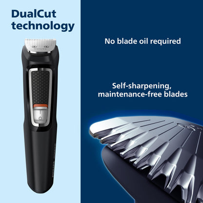 Norelco Philips Multigroom 3000 Series, All-in-One Trimmer, Beard Trimmer and Hair Clipper, 15-Piece Men's Grooming Kit for Head, Beard, Face, Nose, Ears, No Blade Oil Needed, Soft Pouch, MG3770/40