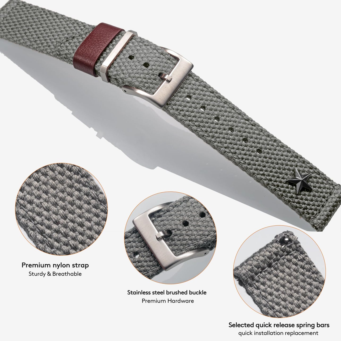 torbollo Quick Release Watch Bands - Choice of Color and Width (18mm, 20mm, 22mm or 24mm) Watch Straps, Quality Nylon Strap and Sturdy Brushed Buckle, 22mm / Large Wrist (7.1''-8.9''), no.