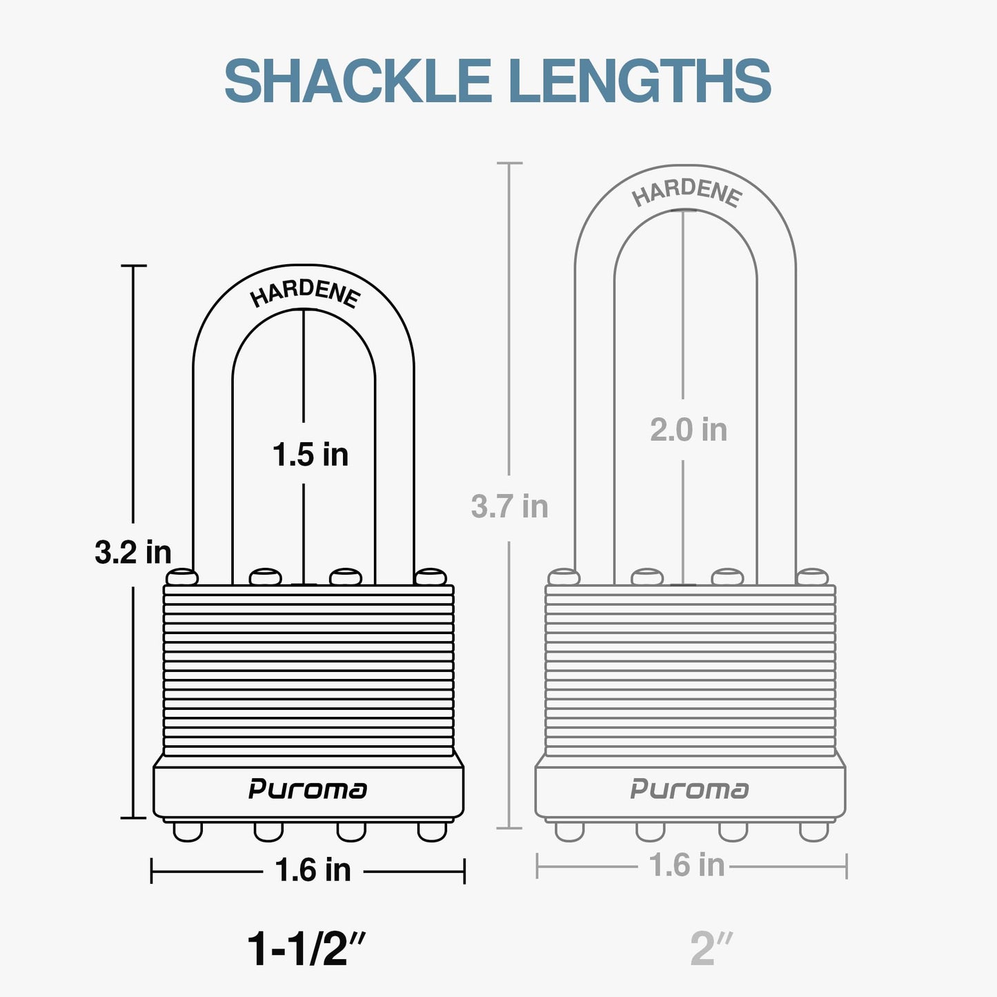 Puroma Lock 3 Pack Padlocks, 1-1/2” Long Shackle Heavy-Duty Locks with 6 Keys, 40mm Hardened Steel Keyed Alike Padlocks for Sheds, Gates, Fences, Toolbox, Outdoor and Indoor Use（Silver