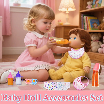 Kuihaazi 12PCS Baby Doll Accessories Set,Doll Pretend Play Feeding Toys,Baby Doll Feeding Include Disappearing Milk and Juice Bottles,Pacifier,Bibs,Diapers