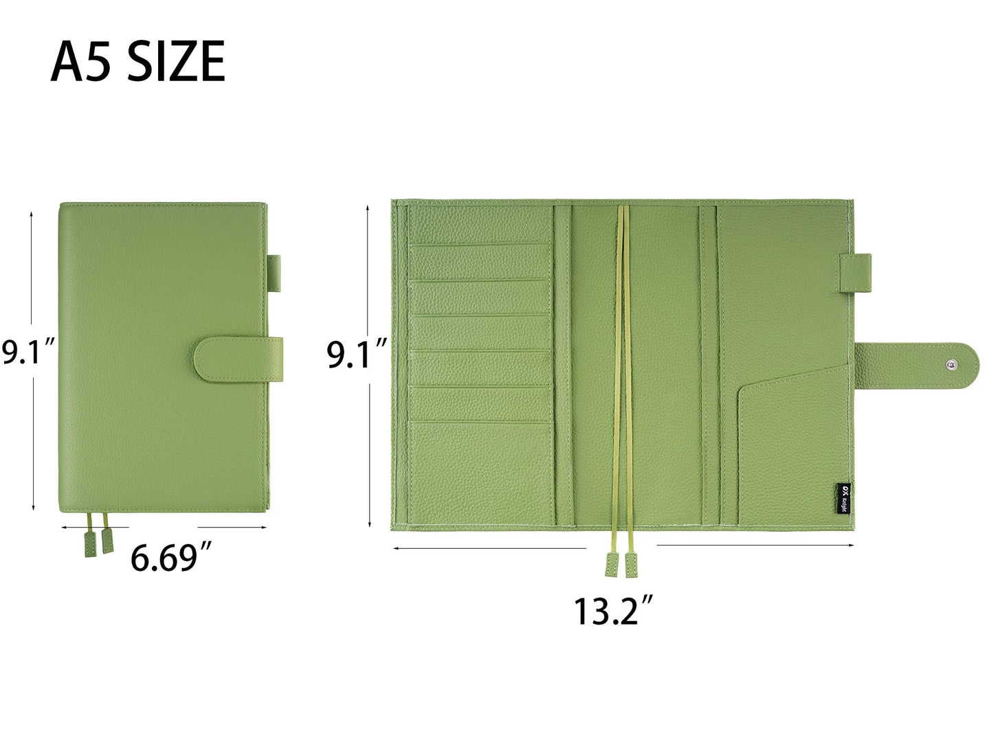 Genuine Leather A5 Notebook Cover Fits Hobonichi Cousin, Stalogy, LEUCHTTURM1917 and Midori MD Planners, with Pen Loop, Card Slots, Bookmarks and Back Pocket(Green)
