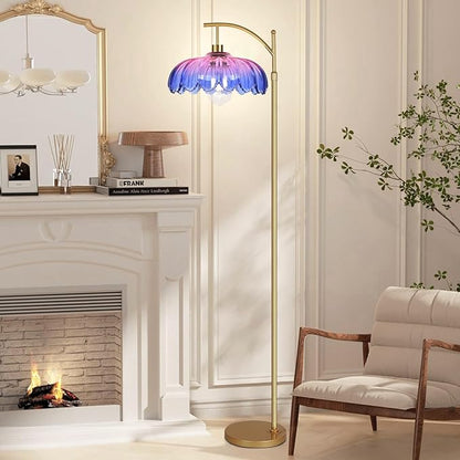 Floor Lamp for Living Room,Bedroom,Gold Dimmable Standing Lamp with Remote,Mid Century Modern Brass Tall Lamp Retro Vintage Glass Lamp Floor Light Boho Bohemian