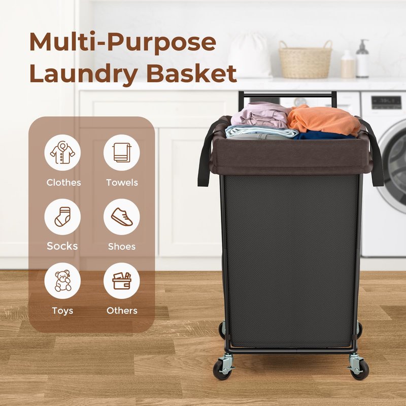 Mefirt 160L Laundry Hamper with Wheels and Handle, 2 Section Laundry Hamper with Wheels, Large Rolling Laundry Basket, Dirty Clothes Hamper Cart on Wheels for Laundry, Bedroom, Bathroom and Dorm