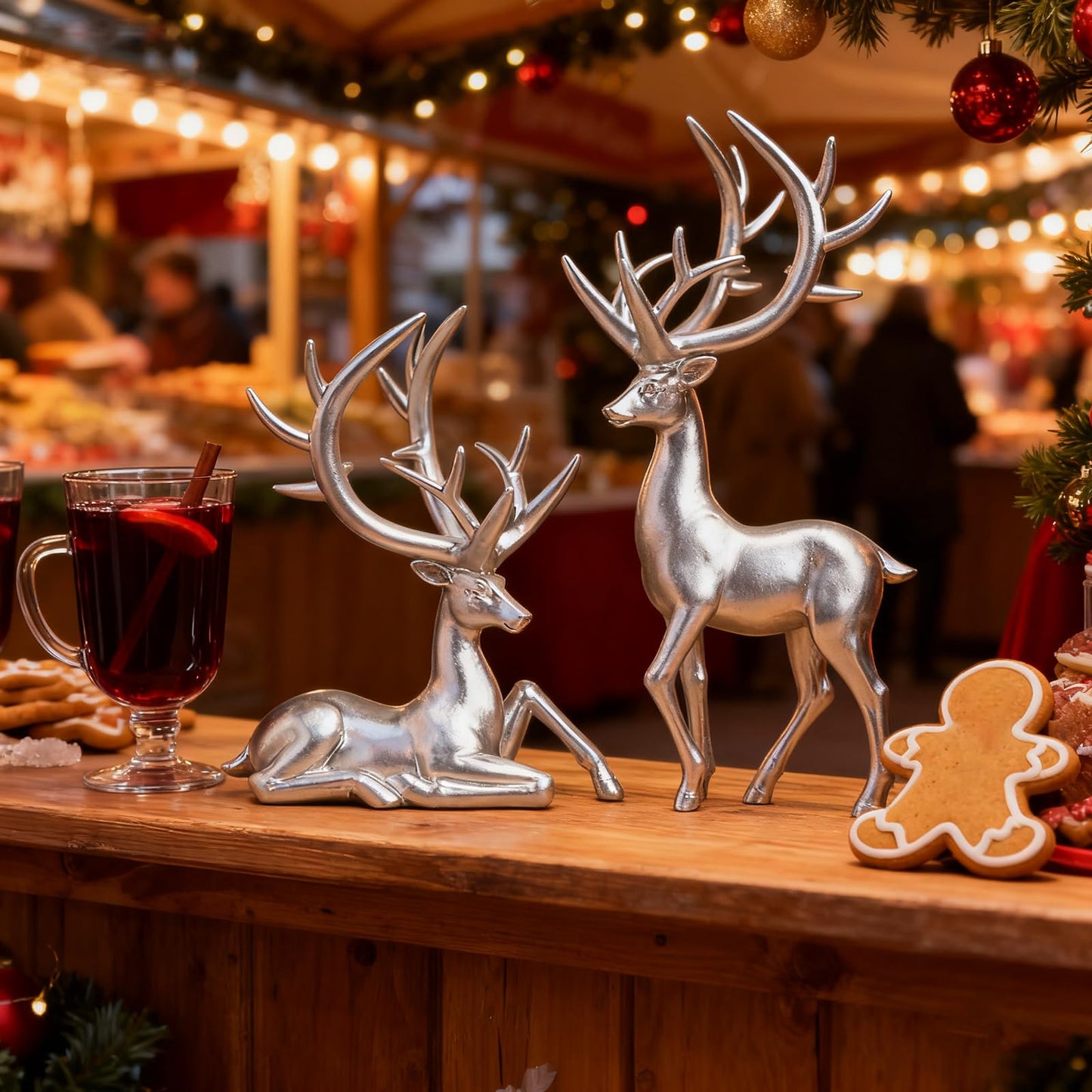 Zensounding 2PCS Christmas Reindeer Resin Sculptures Deer Ornaments Reindeer Statues Light Luxury Casual Shape Suitable for Indoor or Outdoor Country Style Christmas Home Decoration (Silver)