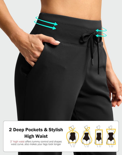 G Gradual Pants for Women High Waisted Golf Pants 2 Deep Pockets 7/8 Ankle Sweatpants for Athletic Travel Casual Lounge Work, Black, Medium
