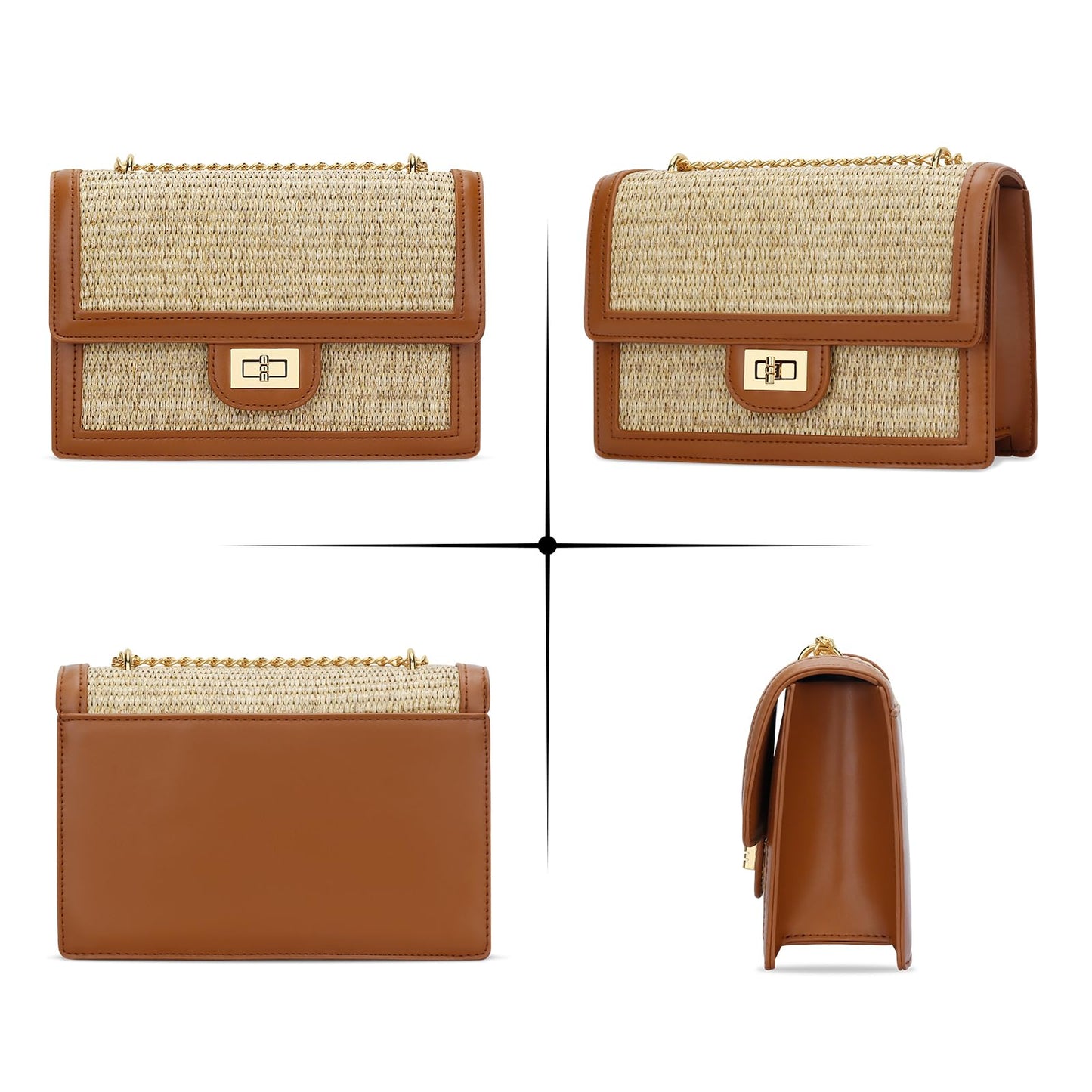 KKXIU Women Small Straw Beach bag Crossbody Bag Summer Shoulder Bag Beach Handbag Vegan Leather Purse (Brown)