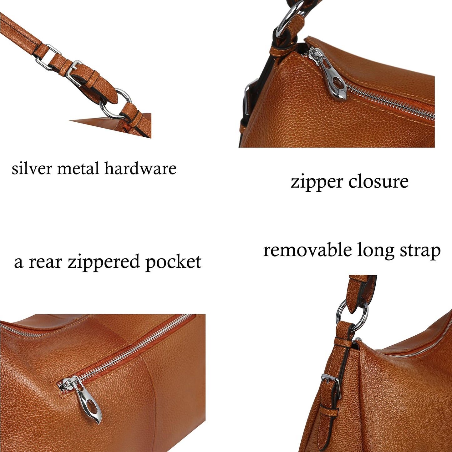 HESHE Leather Purses and Handbags Hobo Shoulder Bags Tote Bag Crossbody Purse Ladies Designer Satchel Bags (Sorrel)