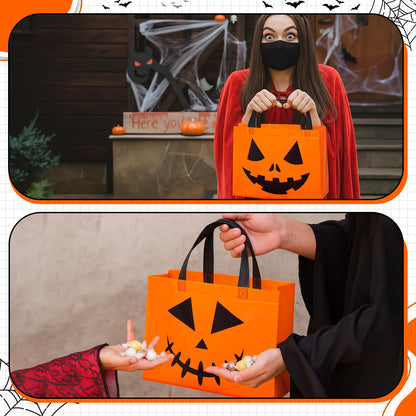 Lincia 48 Pcs Halloween Non Woven Pumpkin Bag 12.6 x 9.8 Inch Reusable Trick or Treat Gift Candy Goodie Handles Bag for Halloween Birthday Party Favors Classroom