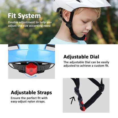 Kids Bike Helmet, Adjustable Toddler Youth Helmet with Detachable Visor & LED Light for 3-5/5-8/8-12 Years Boys Girls, Multi-Sport Helmet for Bicycle Cycling Scooter Skating