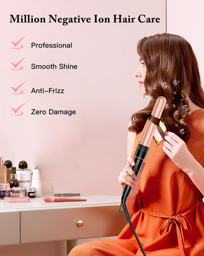 Long Barrel Curling Iron Wand Set, BESTOPE PRO 6 in 1 Curling Wand Set with Ceramic Barrel for Long/Medium Hair, 0.35"-1.25" Interchangeable Hair Wand Curler, Dual Volts, Include Glove & Clips - Black