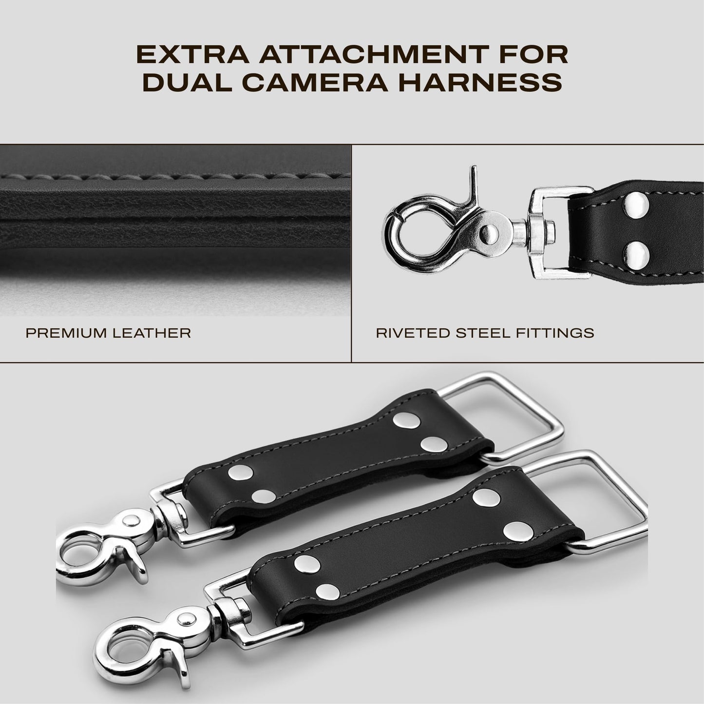 C Coiro Extra Attachments Single and Dual Camera Harness for Camera Bag, Sling Bag, Pouch, Lens Case Perfect Photography Accessories for Leather Camera Strap, Black