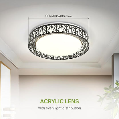 ASD 20 Inch LED Flush Mount Ceiling Light Fixture for Bedroom, 42W 2475LM 5CCT 2700K-5000K, Triac Dimmable Lights, Dining, Living Room, Kitchen Lamps, Modern Home Lighting Fixtures, Black, ETL, 2 Pack