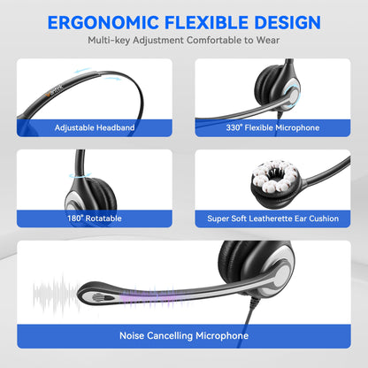 Wantek Computer Headset with Microphone for PC,Laptop,USB Headset with Noise Cancelling & Audio Controls,Computer Headphones for Call Center,Work,Ofiice,Mono
