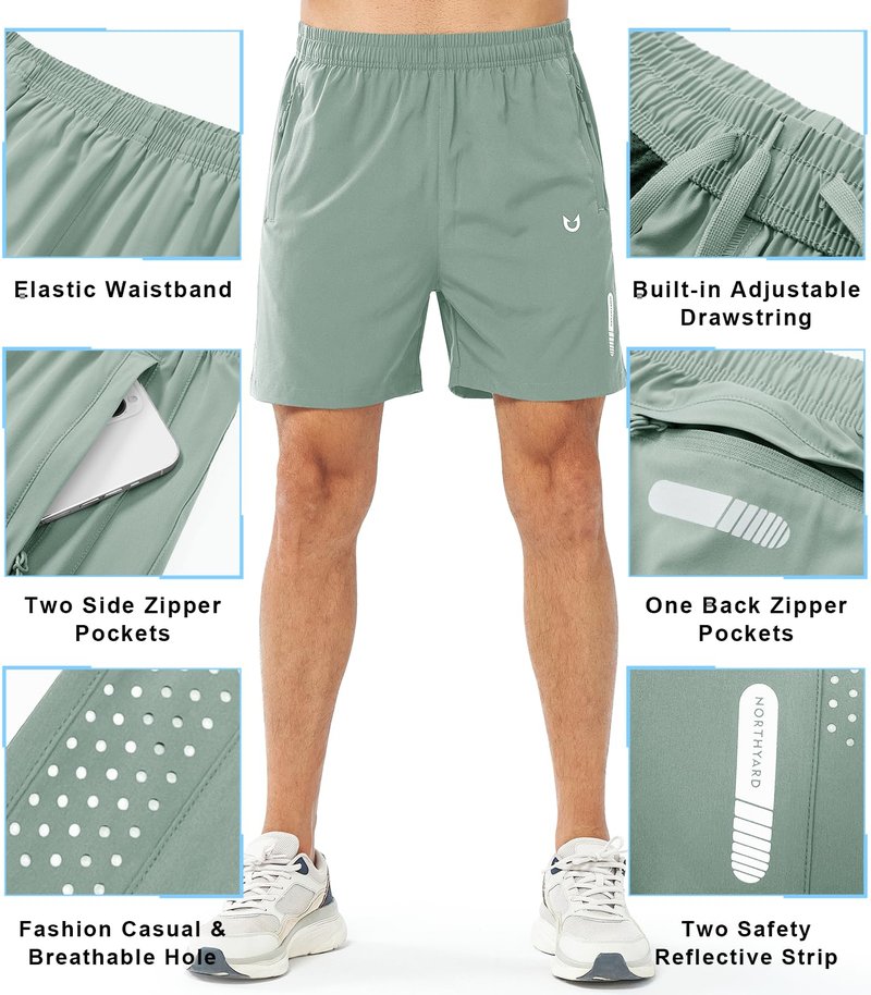NORTHYARD Men's Athletic Running Shorts Gym Workout 7"/9"/5" Quick Dry Lightweight Sports Basketball Tennis 3 Zipper Pockets LODENFROST-5inch M