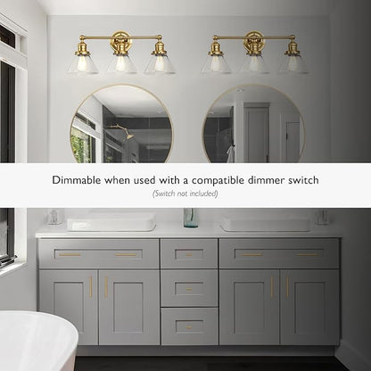 Design House Augustin Vanity Light, 3-Light, Seeded Glass Warm Glow, Dimmable, Up/Down Glow, Easy Installation, E26 Socket, Satin Gold, 25.9 in L x 8.3 in D x 11.1 in H, 589036-SG