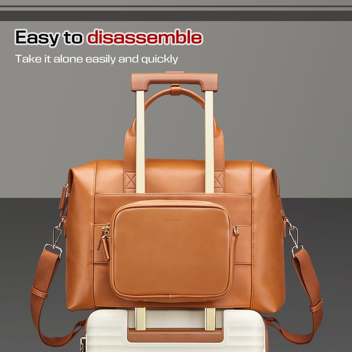 Joyway Leather Travel Bag for Men, Travel Duffel Bags for Women，Large Weekender Overnight Bag, Waterproof Carry On Bag Travel Tote Bag Gym Bag with Luggage Strap