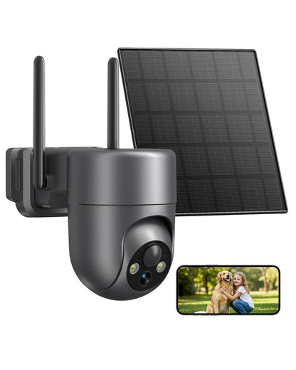 LIWAN Solar Security Cameras Wireless Outdoor, 360° View PTZ Camera for Home Security, 2K HD Color Night Vision, AI Human Detection, IP66 Weatherproof, 2.4GHz WiFi Only