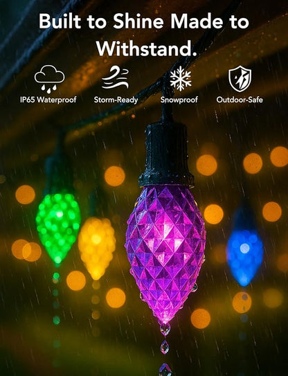 LED C9 Christmas Lights Outdoor,100FT 150 LEDs,App Remote Controlled RGB Smart String Lights with DIY,Music Sync & Timer,108 Modes,Waterproof & Extendable for Roofline,House,Xmas Tree,Halloween Decor