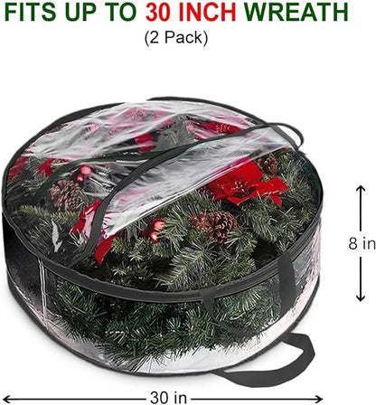 ProPik Christmas Wreath Storage Bag 30" - 2 Pack Clear Christmas Wreath Storage Container- Garland Holiday Artificial Wreath Storage Holder –Water Proof Transparent Clear PVC (30 Inch, Black)