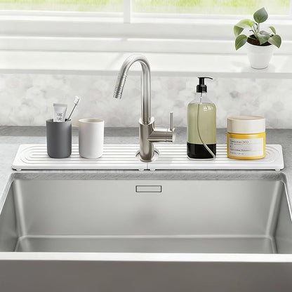 Stone Faucet Mat for Kitchen Sink, Silicone Faucet Handle Drip Catcher Tray Mat