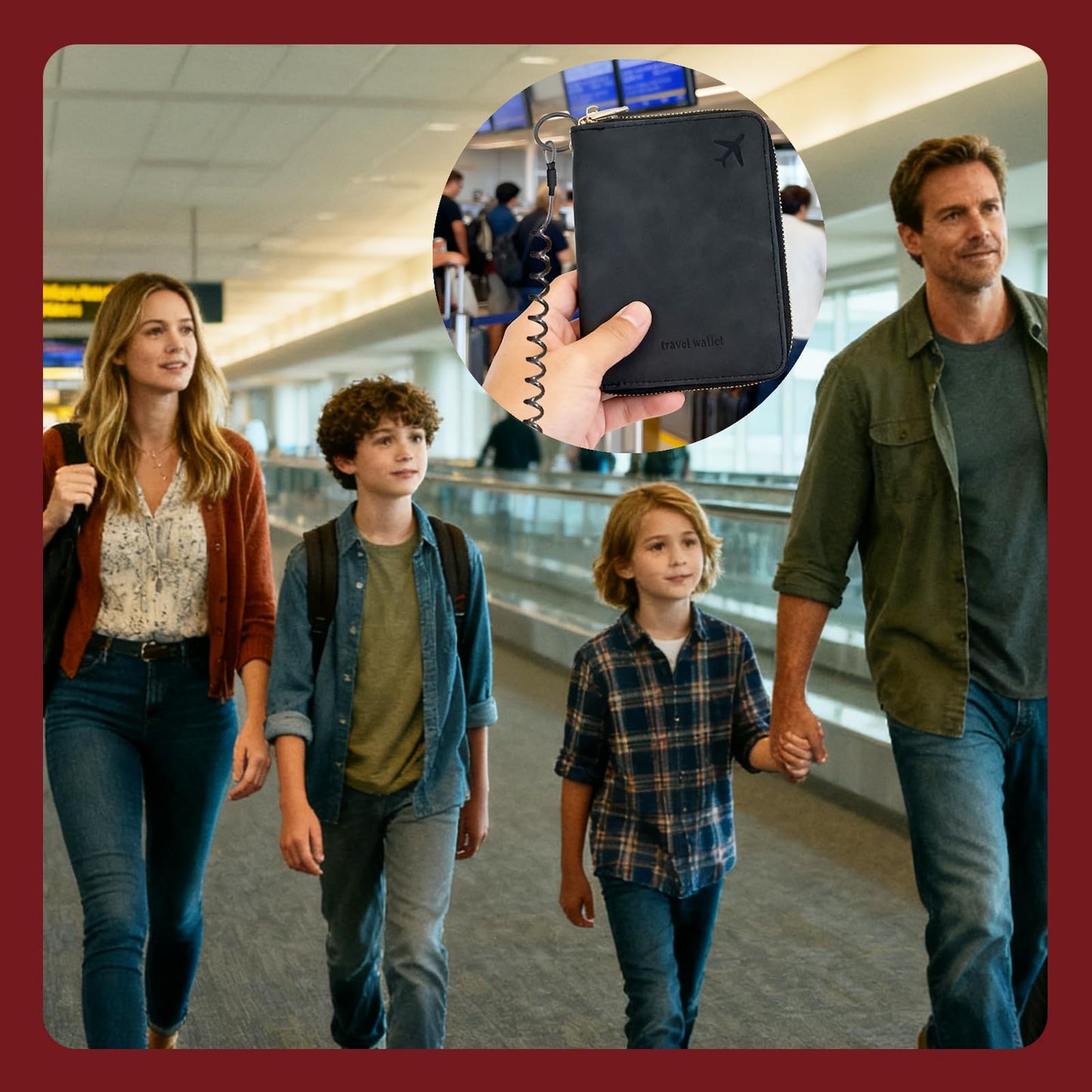 Passport Holder with Tether and Clip to Prevent Loss and Theft, Rfid Passport Holder for Travel, Passport Wallet, Passport Cover for Men and Women (Black - Tether and Clip)