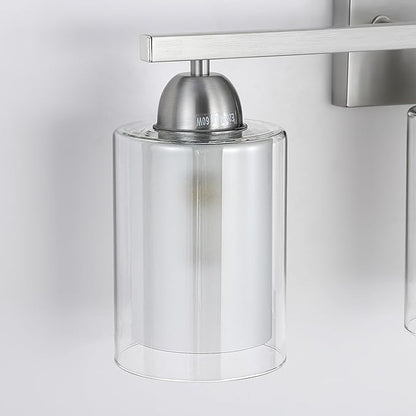Stainless Steel Bathroom Vanity Light Over Mirror, 3 Light Brushed Nickel Bathroom Light Fixtures with Milk Glass and Clear Glass Shades, Modern Vanity Lighting Wall Mount