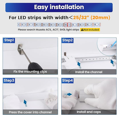 Muzata 6Pack 3.3FT/1M Plus-Size Spotless V Shape LED Channel Silver Aluminum LED Diffuser Channel with Milky White Cover V101 WW 1M