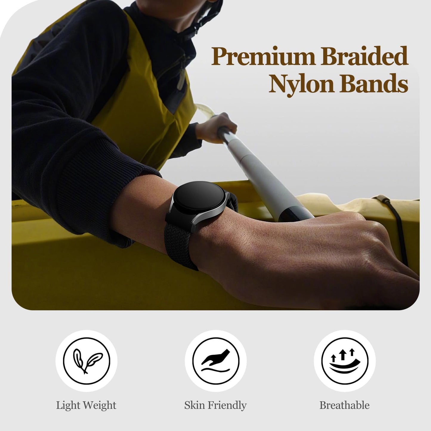 One Click Fabric Bands for Samsung Galaxy Watch 7 6 4 5 FE Band 40mm 44mm/for Galaxy Watch 6 4 Classic 43mm 47mm 42mm 46mm/ 5 Pro 45mm,No Gap Magnetic Elastic Braided Nylon Sport Strap Men Women