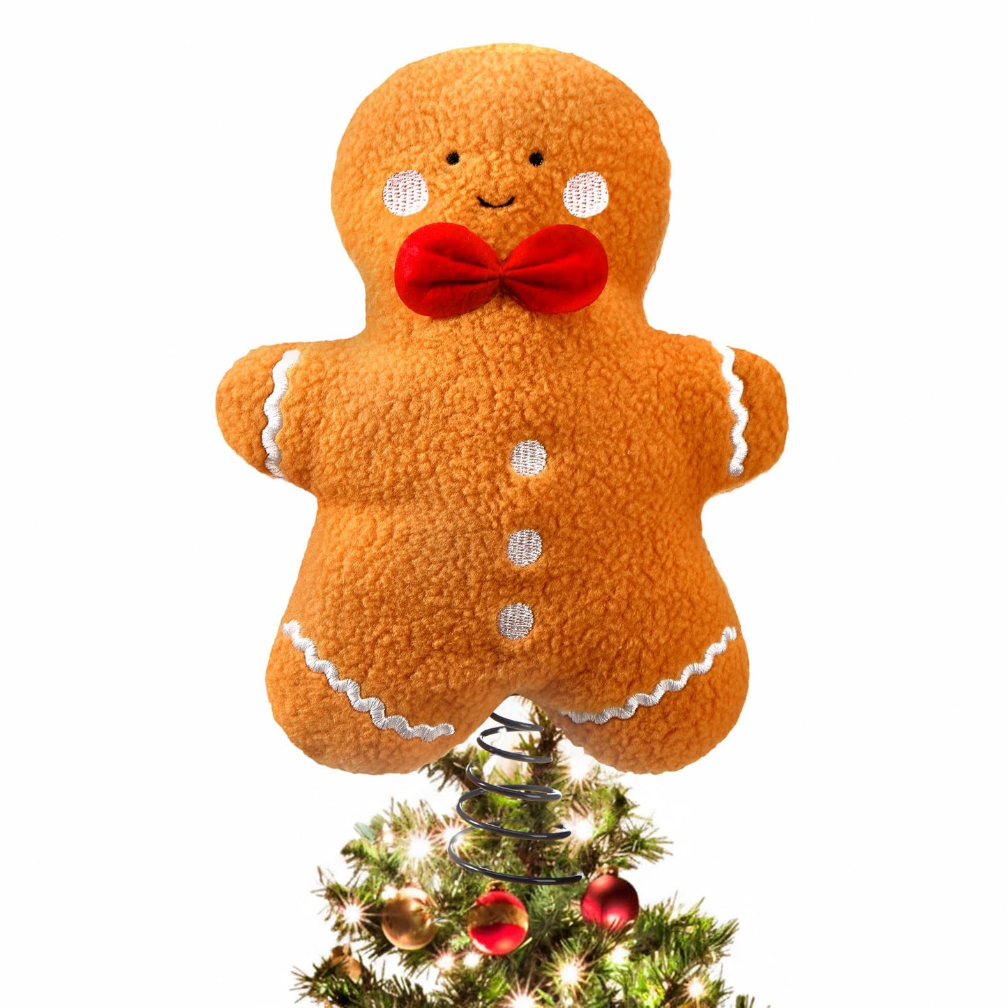 Gejoy Christmas Gingerbread Tree Topper Plush Stuffed Tree Toppers Ornaments for Christmas Party Indoor Xmas Holiday Festive Home Decoration