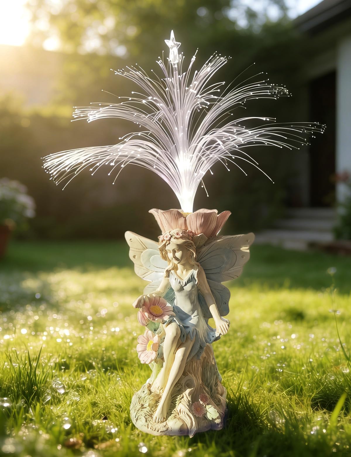 Fairy Garden Decor Statue - 17 inch Solar Flower Fairy Garden Statues With Colour Changing Fiber Optic Lights Outdoor Statues for Yard Patio Balcony, fairies Figurines Gifts for Mom Grandma Women.