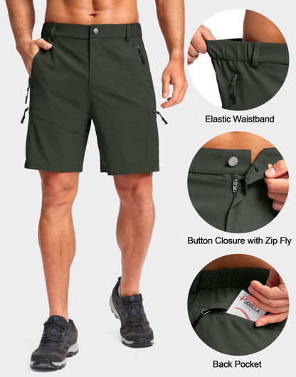 Pudolla Men's Hiking Cargo Shorts Lightweight 7" Travel Casual Shorts for Men Golf Work Outdoor with 5 Zipper Pockets(Army Green Medium)