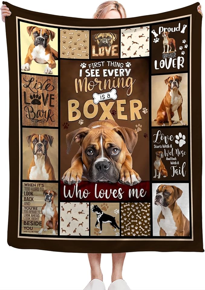 Boxer Dog Blanket, Puppy Throw Blankets, Animal Fuzzy Plush Blanket Ultra Soft for Dog Lover Gift Kids Teens Women Men Girls Boys Stuff Decor for Home Bedding Sofas Couch Camping 50"X40"