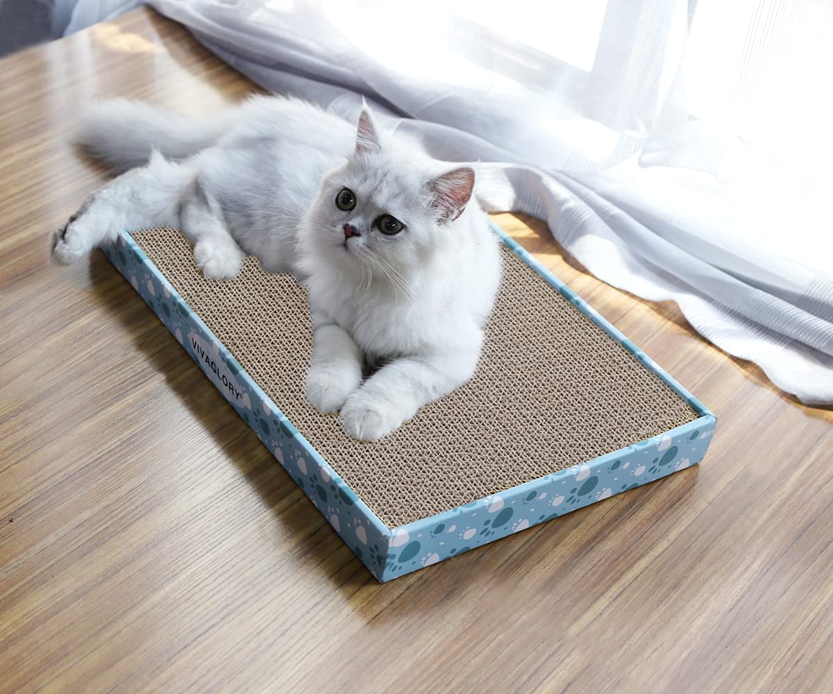 VIVAGLORY Cat Scratcher, Scratching Pads With Box, Reversible Board for Indoor Cats Kitty, Cardboard Scratcher, Catnip Included, 1 Pack, Extra Wide