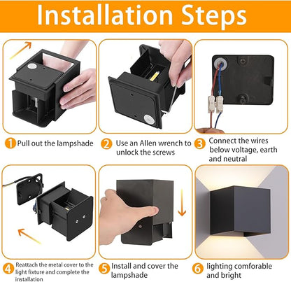 2 Pack LED Outdoor Wall Sconces Exterior/Interior,Modern Square Aluminum Wall Light Fixture Set,Variable Beam IP65 Waterproof Lights, 12W Warm Light 3000K Up and Down Wall Lighting Fixtures.